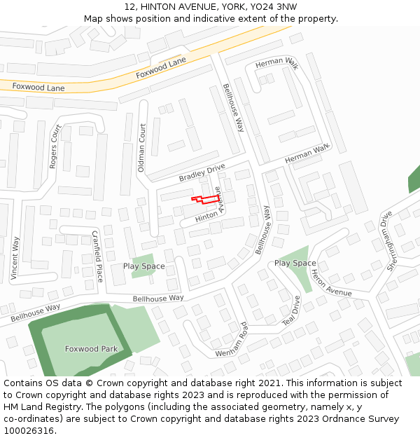 12, HINTON AVENUE, YORK, YO24 3NW: Location map and indicative extent of plot