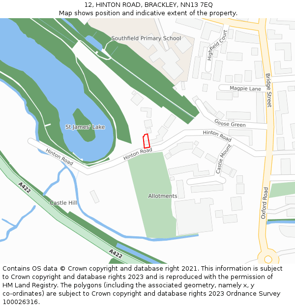 12, HINTON ROAD, BRACKLEY, NN13 7EQ: Location map and indicative extent of plot