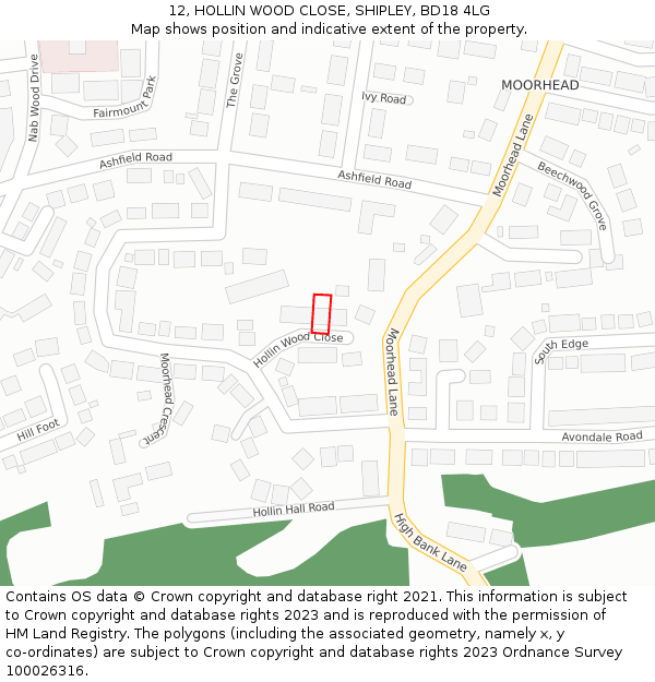 12, HOLLIN WOOD CLOSE, SHIPLEY, BD18 4LG: Location map and indicative extent of plot