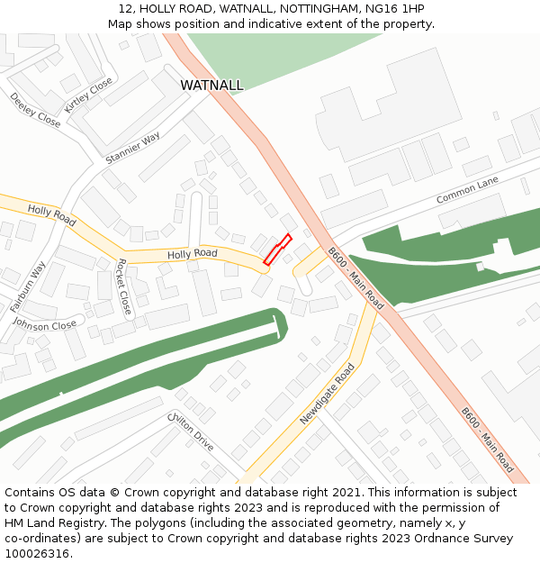 12, HOLLY ROAD, WATNALL, NOTTINGHAM, NG16 1HP: Location map and indicative extent of plot