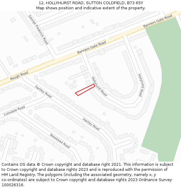 12, HOLLYHURST ROAD, SUTTON COLDFIELD, B73 6SY: Location map and indicative extent of plot