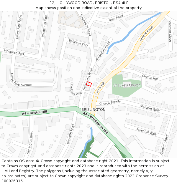 12, HOLLYWOOD ROAD, BRISTOL, BS4 4LF: Location map and indicative extent of plot