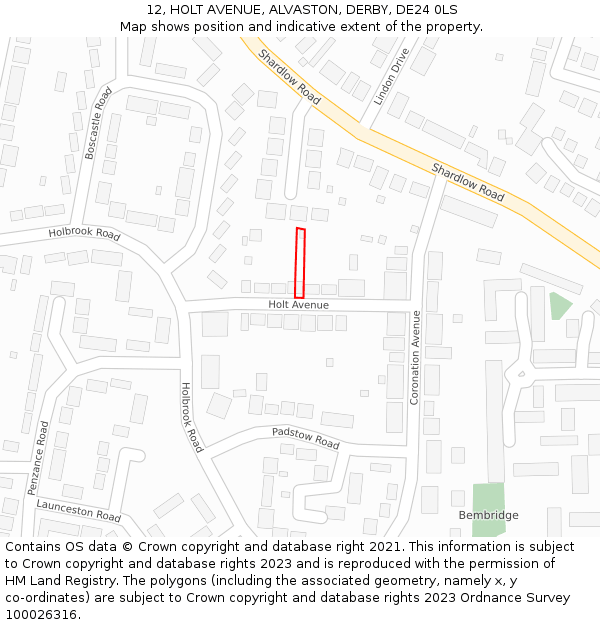 12, HOLT AVENUE, ALVASTON, DERBY, DE24 0LS: Location map and indicative extent of plot