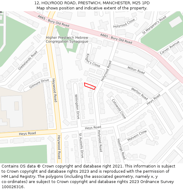 12, HOLYROOD ROAD, PRESTWICH, MANCHESTER, M25 1PD: Location map and indicative extent of plot