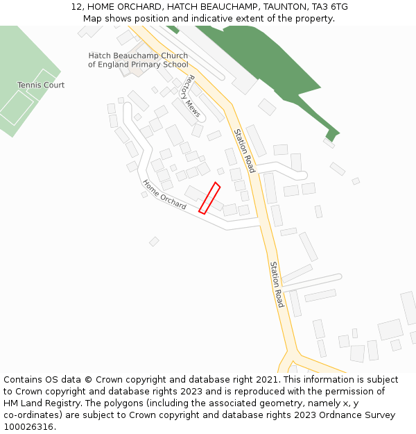 12, HOME ORCHARD, HATCH BEAUCHAMP, TAUNTON, TA3 6TG: Location map and indicative extent of plot