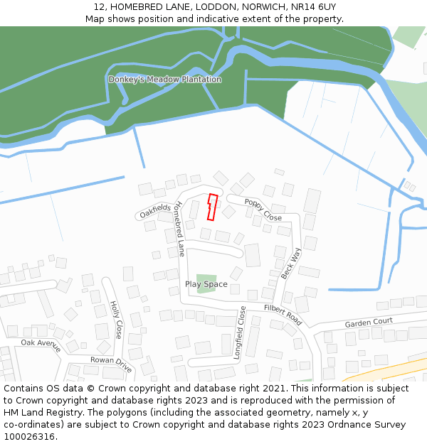 12, HOMEBRED LANE, LODDON, NORWICH, NR14 6UY: Location map and indicative extent of plot