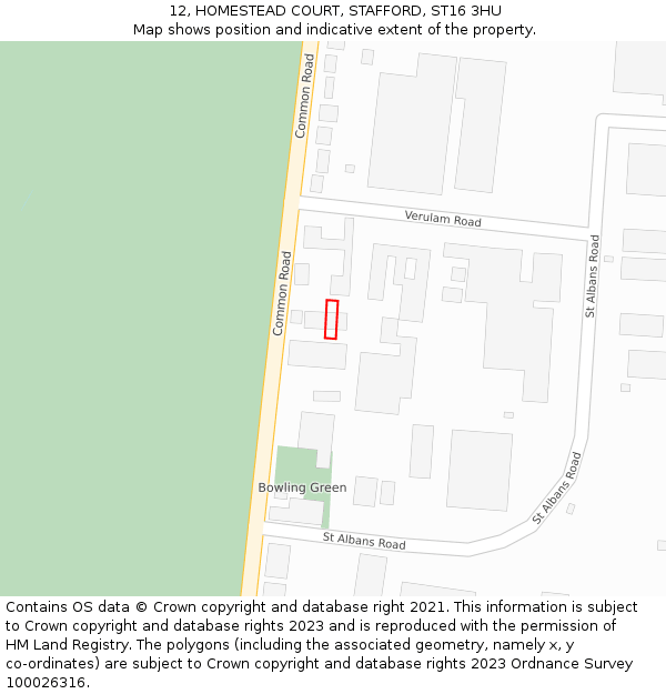 12, HOMESTEAD COURT, STAFFORD, ST16 3HU: Location map and indicative extent of plot