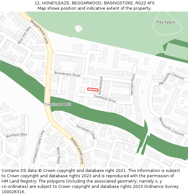 12, HONEYLEAZE, BEGGARWOOD, BASINGSTOKE, RG22 4FX: Location map and indicative extent of plot
