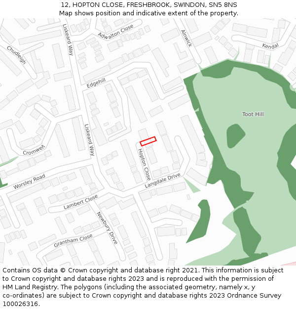 12, HOPTON CLOSE, FRESHBROOK, SWINDON, SN5 8NS: Location map and indicative extent of plot