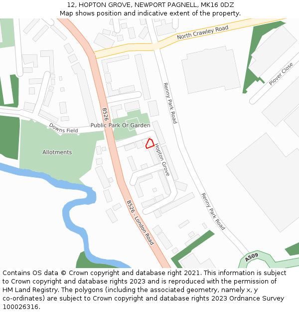 12, HOPTON GROVE, NEWPORT PAGNELL, MK16 0DZ: Location map and indicative extent of plot