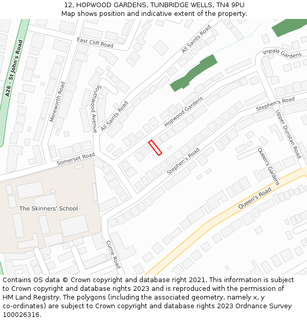 12, HOPWOOD GARDENS, TUNBRIDGE WELLS, TN4 9PU: Location map and indicative extent of plot