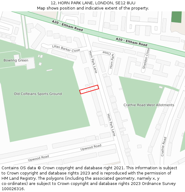 12, HORN PARK LANE, LONDON, SE12 8UU: Location map and indicative extent of plot