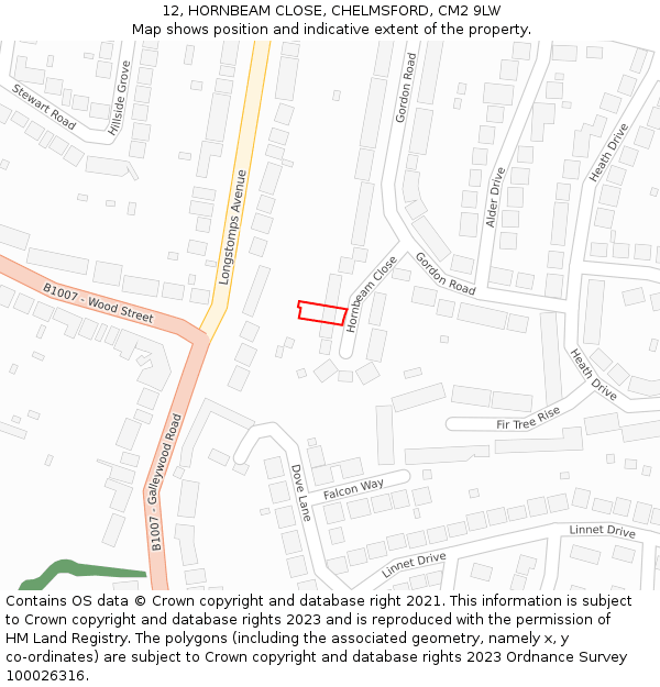 12, HORNBEAM CLOSE, CHELMSFORD, CM2 9LW: Location map and indicative extent of plot