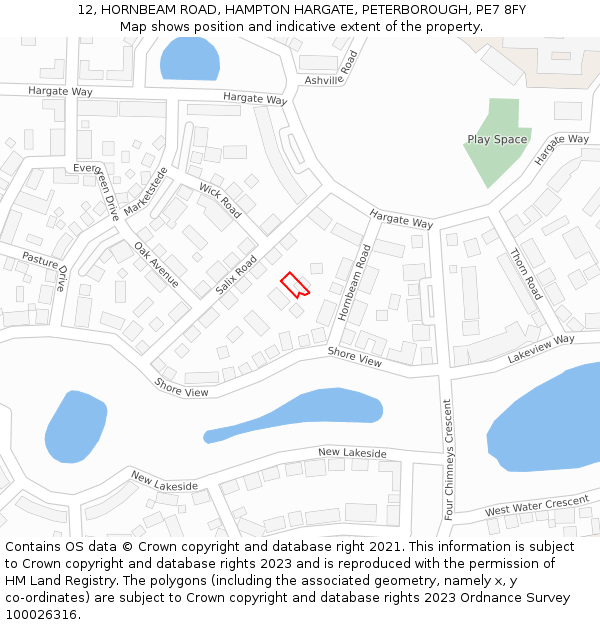 12, HORNBEAM ROAD, HAMPTON HARGATE, PETERBOROUGH, PE7 8FY: Location map and indicative extent of plot