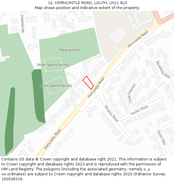 12, HORNCASTLE ROAD, LOUTH, LN11 9LD: Location map and indicative extent of plot