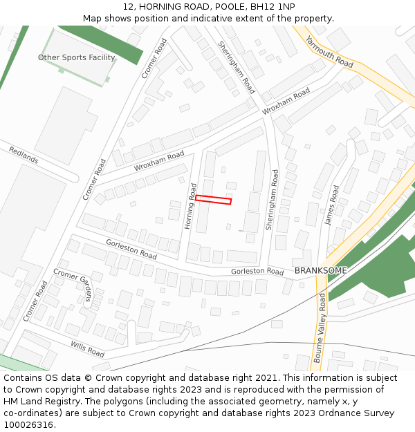 12, HORNING ROAD, POOLE, BH12 1NP: Location map and indicative extent of plot