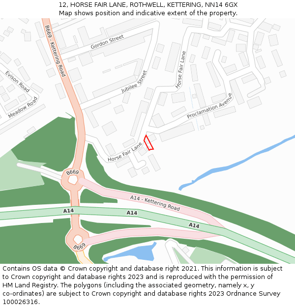 12, HORSE FAIR LANE, ROTHWELL, KETTERING, NN14 6GX: Location map and indicative extent of plot