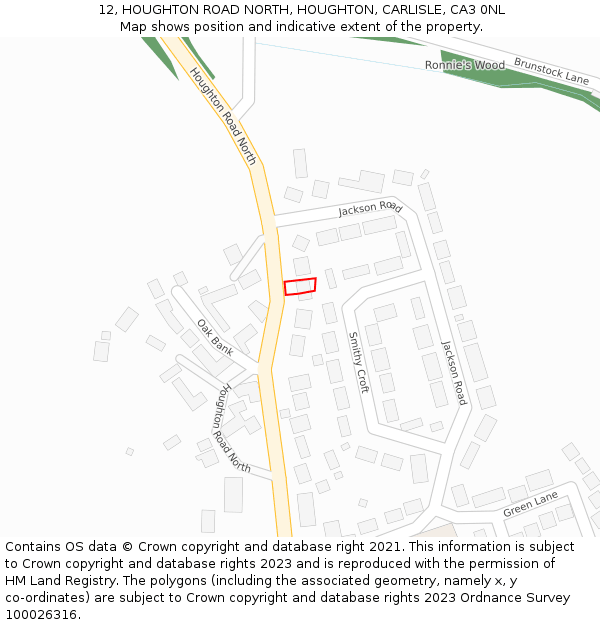 12, HOUGHTON ROAD NORTH, HOUGHTON, CARLISLE, CA3 0NL: Location map and indicative extent of plot