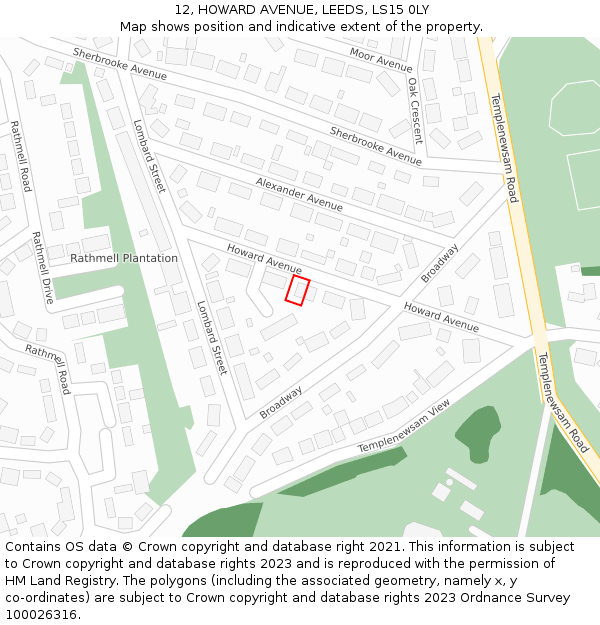 12, HOWARD AVENUE, LEEDS, LS15 0LY: Location map and indicative extent of plot