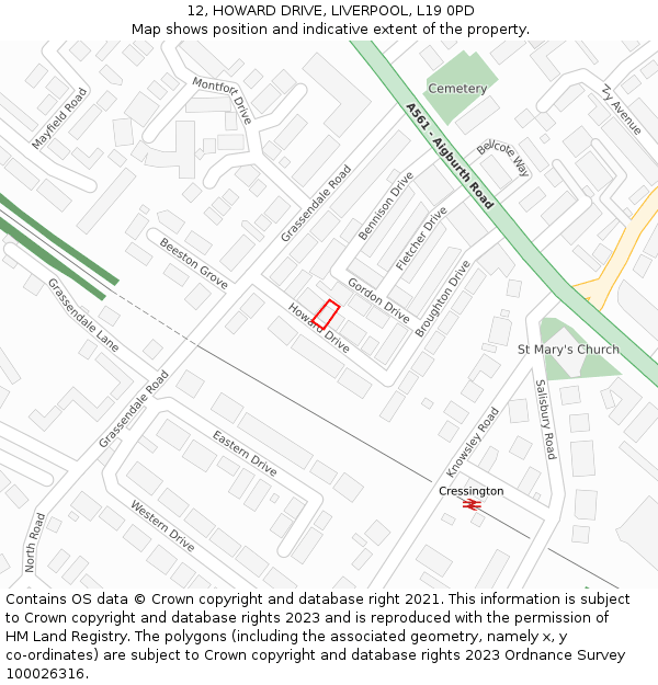 12, HOWARD DRIVE, LIVERPOOL, L19 0PD: Location map and indicative extent of plot
