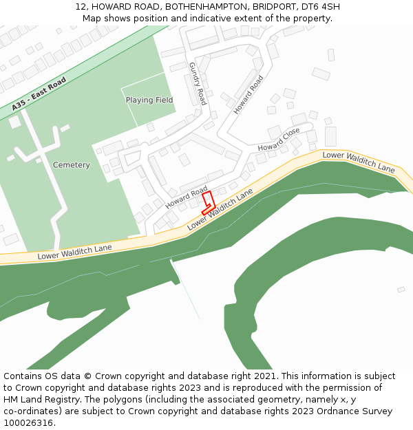 12, HOWARD ROAD, BOTHENHAMPTON, BRIDPORT, DT6 4SH: Location map and indicative extent of plot