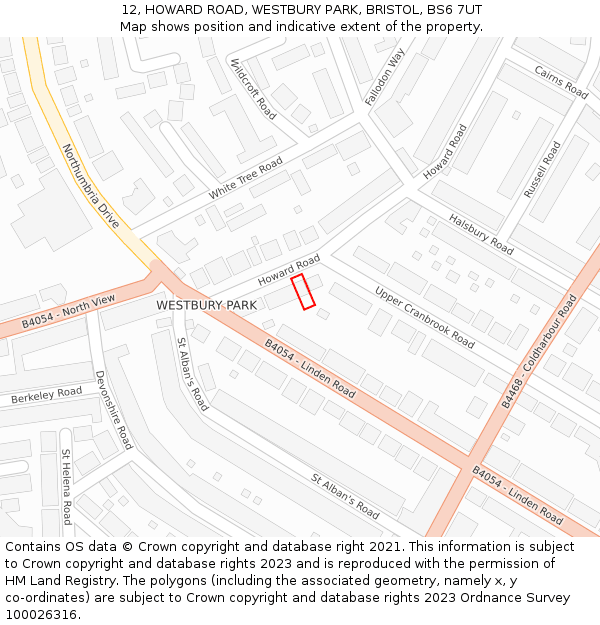 12, HOWARD ROAD, WESTBURY PARK, BRISTOL, BS6 7UT: Location map and indicative extent of plot