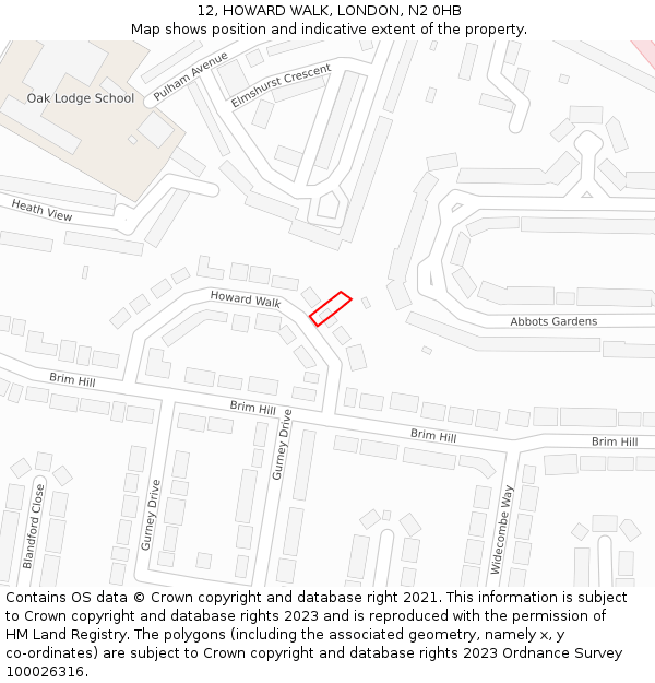 12, HOWARD WALK, LONDON, N2 0HB: Location map and indicative extent of plot