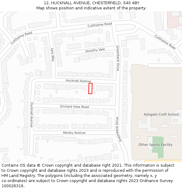 12, HUCKNALL AVENUE, CHESTERFIELD, S40 4BY: Location map and indicative extent of plot