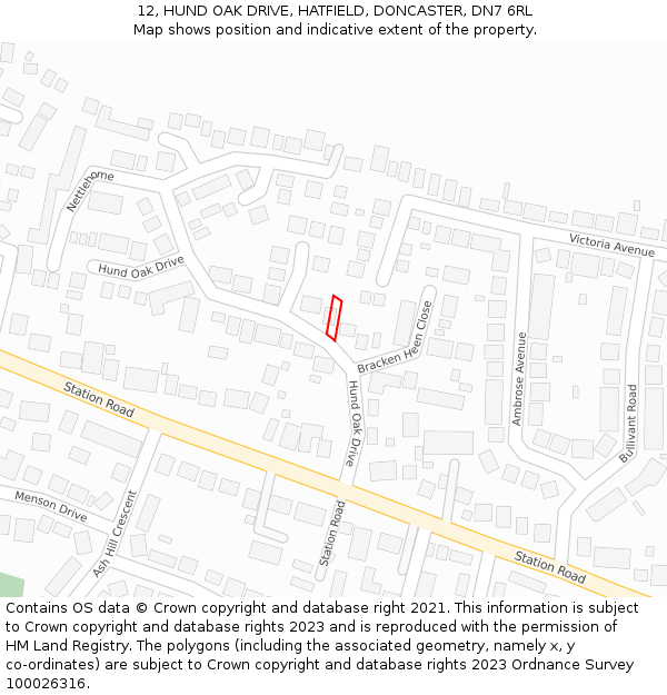 12, HUND OAK DRIVE, HATFIELD, DONCASTER, DN7 6RL: Location map and indicative extent of plot