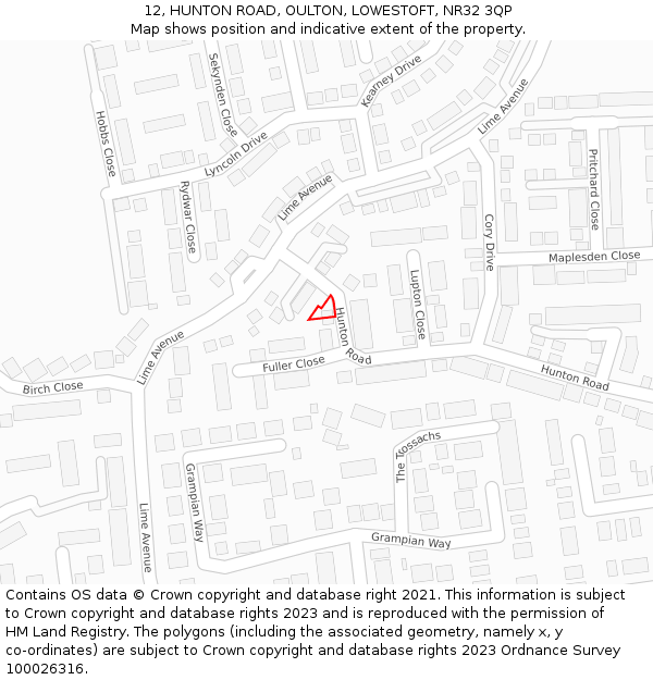12, HUNTON ROAD, OULTON, LOWESTOFT, NR32 3QP: Location map and indicative extent of plot