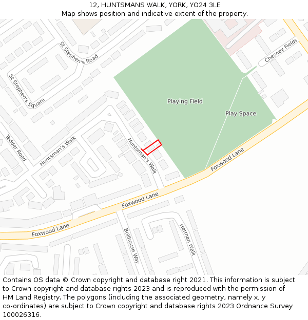 12, HUNTSMANS WALK, YORK, YO24 3LE: Location map and indicative extent of plot