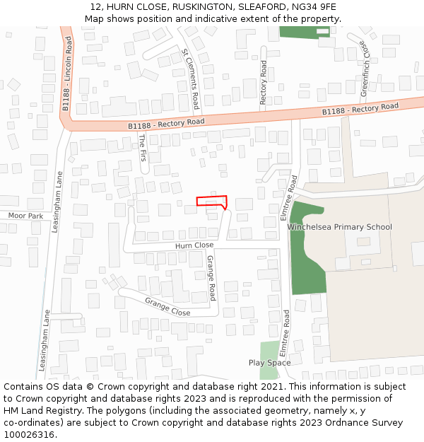 12, HURN CLOSE, RUSKINGTON, SLEAFORD, NG34 9FE: Location map and indicative extent of plot