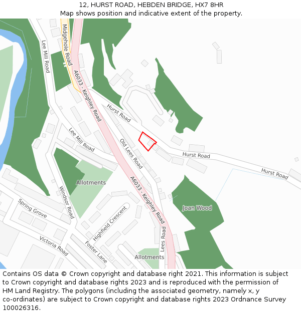 12, HURST ROAD, HEBDEN BRIDGE, HX7 8HR: Location map and indicative extent of plot