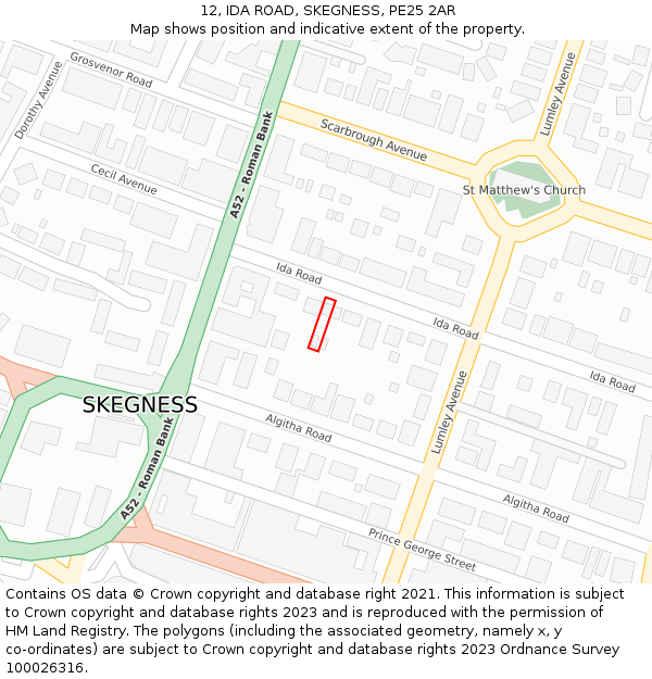 12, IDA ROAD, SKEGNESS, PE25 2AR: Location map and indicative extent of plot