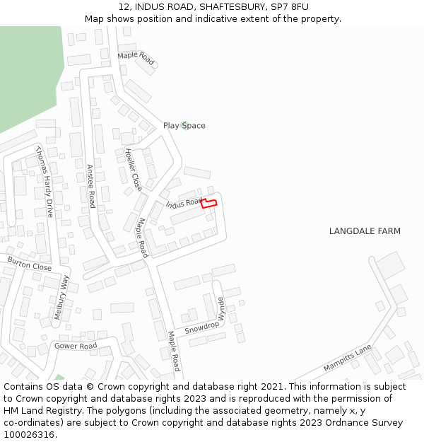 12, INDUS ROAD, SHAFTESBURY, SP7 8FU: Location map and indicative extent of plot
