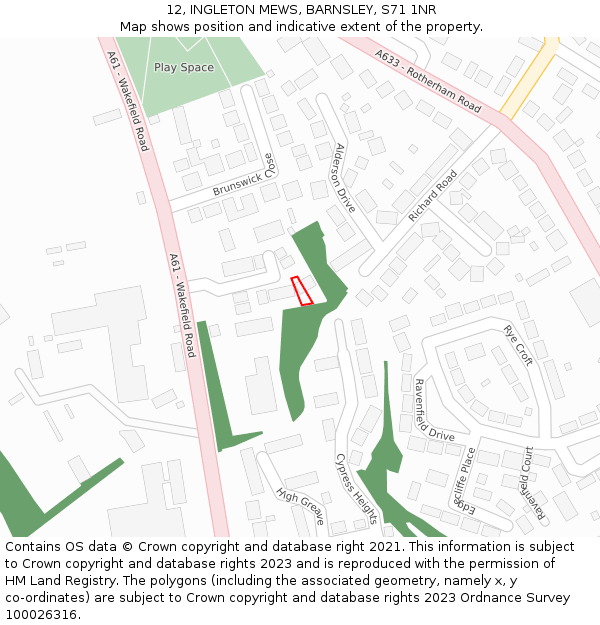 12, INGLETON MEWS, BARNSLEY, S71 1NR: Location map and indicative extent of plot