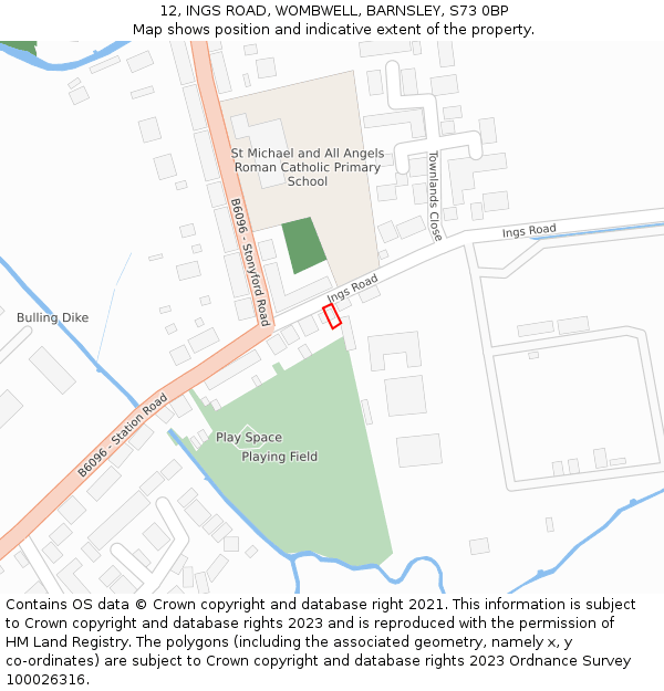 12, INGS ROAD, WOMBWELL, BARNSLEY, S73 0BP: Location map and indicative extent of plot
