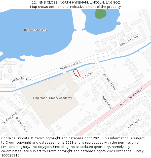 12, INNS CLOSE, NORTH HYKEHAM, LINCOLN, LN6 8QZ: Location map and indicative extent of plot
