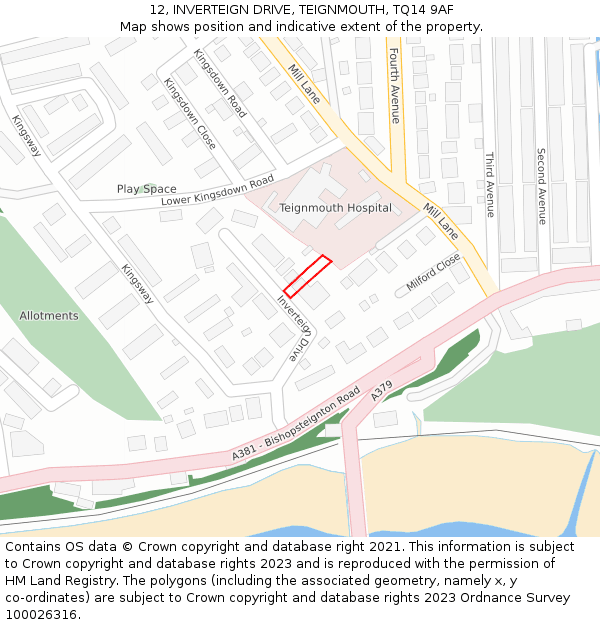 12, INVERTEIGN DRIVE, TEIGNMOUTH, TQ14 9AF: Location map and indicative extent of plot