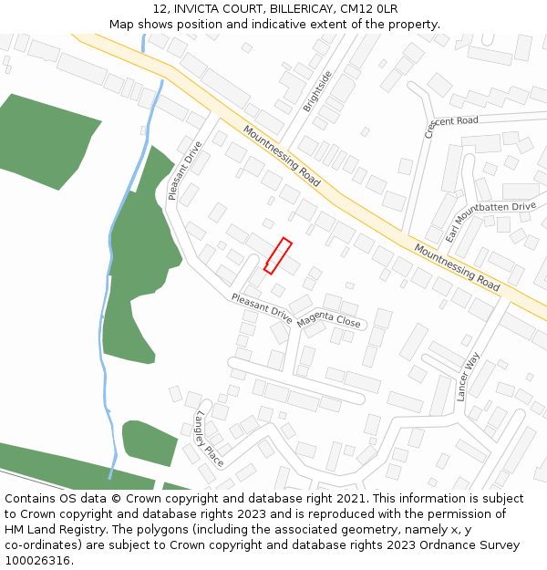 12, INVICTA COURT, BILLERICAY, CM12 0LR: Location map and indicative extent of plot