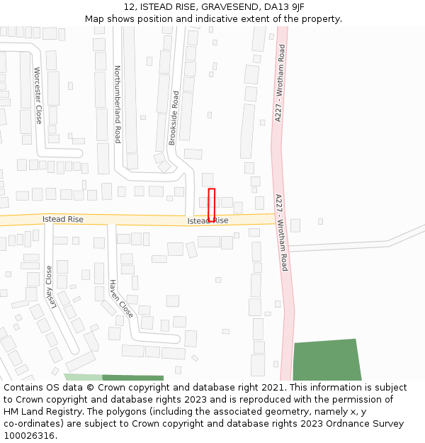 12, ISTEAD RISE, GRAVESEND, DA13 9JF: Location map and indicative extent of plot