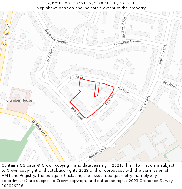 12, IVY ROAD, POYNTON, STOCKPORT, SK12 1PE: Location map and indicative extent of plot