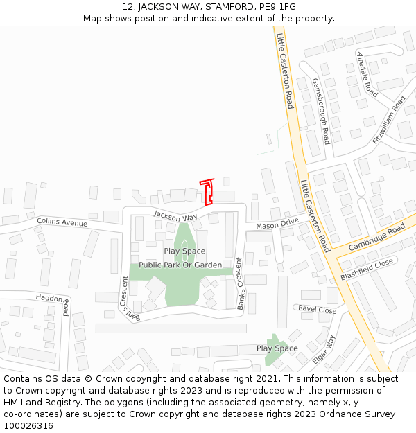 12, JACKSON WAY, STAMFORD, PE9 1FG: Location map and indicative extent of plot