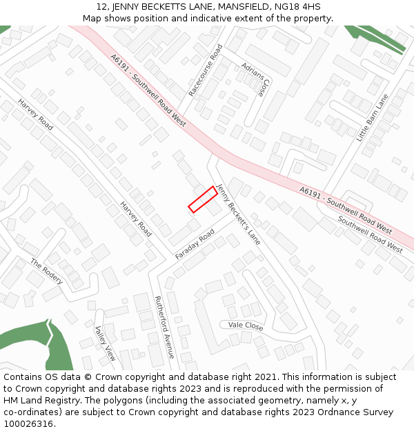 12, JENNY BECKETTS LANE, MANSFIELD, NG18 4HS: Location map and indicative extent of plot