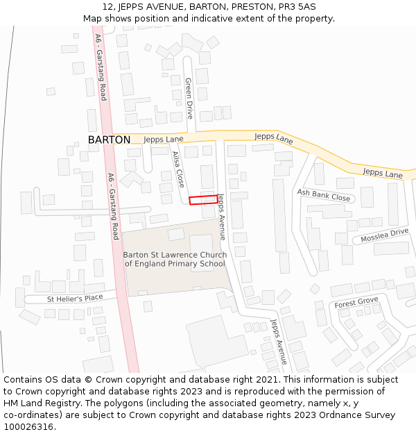 12, JEPPS AVENUE, BARTON, PRESTON, PR3 5AS: Location map and indicative extent of plot