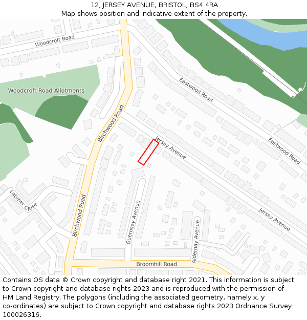12, JERSEY AVENUE, BRISTOL, BS4 4RA: Location map and indicative extent of plot