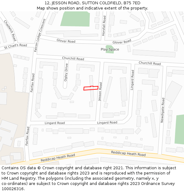 12, JESSON ROAD, SUTTON COLDFIELD, B75 7ED: Location map and indicative extent of plot