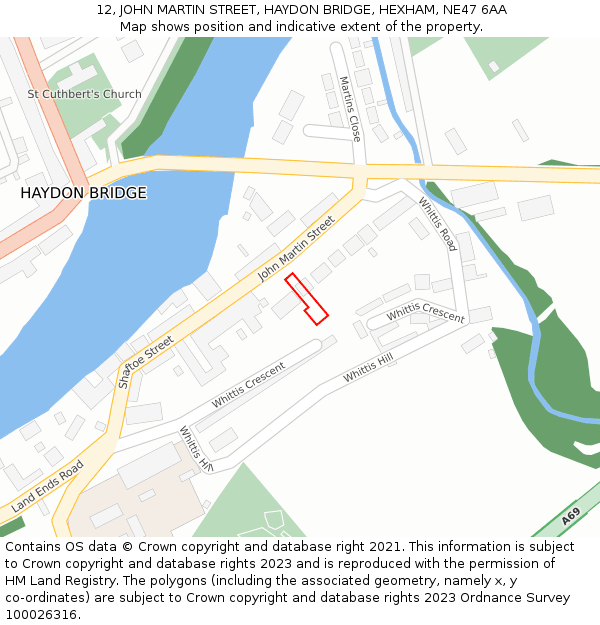 12, JOHN MARTIN STREET, HAYDON BRIDGE, HEXHAM, NE47 6AA: Location map and indicative extent of plot