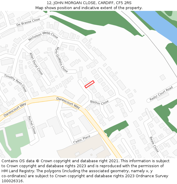 12, JOHN MORGAN CLOSE, CARDIFF, CF5 2RS: Location map and indicative extent of plot