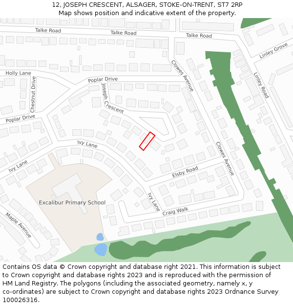 12, JOSEPH CRESCENT, ALSAGER, STOKE-ON-TRENT, ST7 2RP: Location map and indicative extent of plot